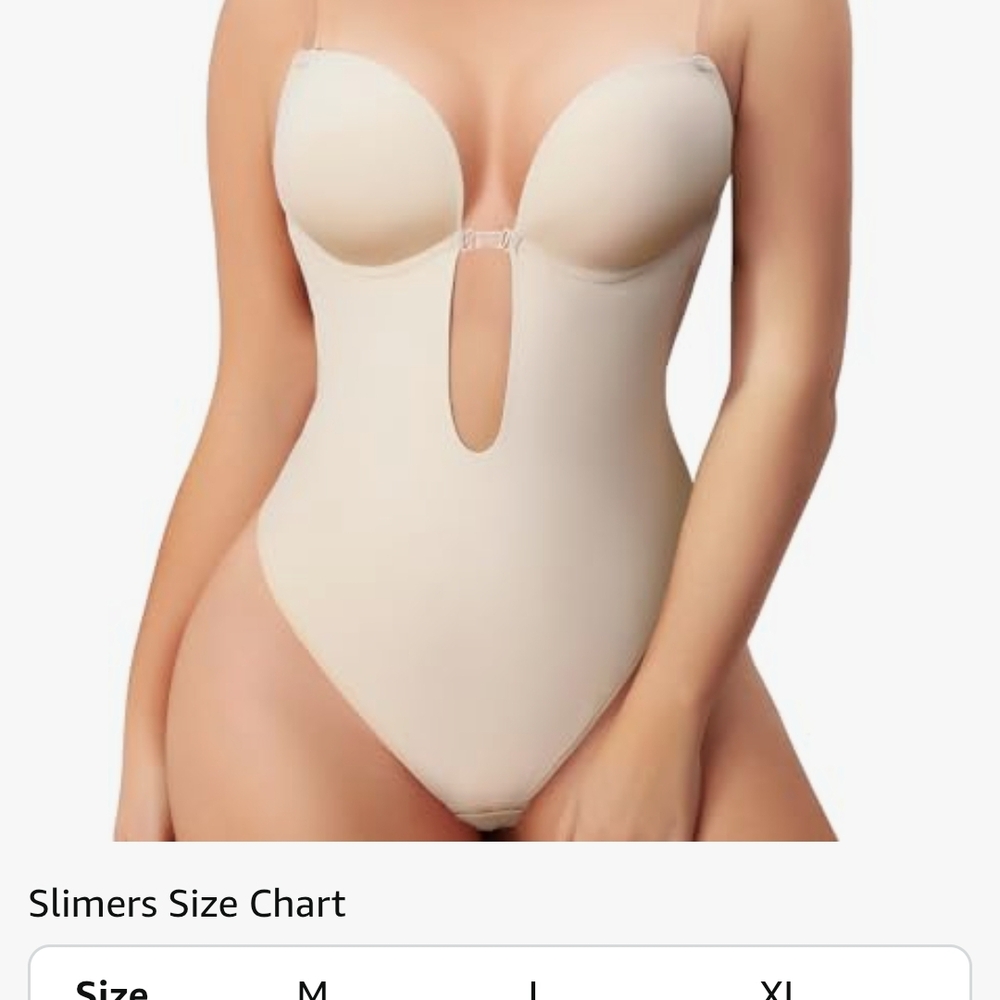 Cream Shapewear Bodysuit with Plunging V-Wire - Picture 4 of 5